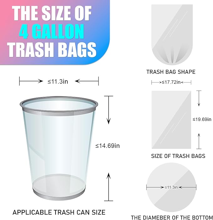 150 Count 4 Gallon Small Trash Bags - Colored Bathroom Garbage Bags Unscented Leak-proof, 15 Liter Plastic Wastebasket Can Liners for Office Bedroom Toilet and Car