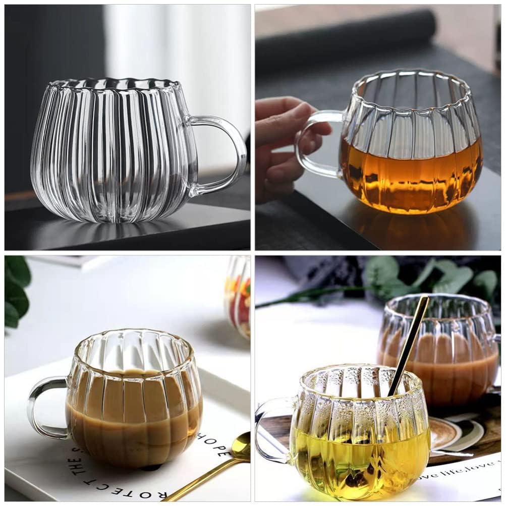 RQPQBO Clear Classic Glass Halloween Cups with Handle 12 Oz- Heat-Resistant Cute Pumpkin Coffee Mugs for Home, Office, Party Drinking Cups Microwave Safe (2Pcs)
