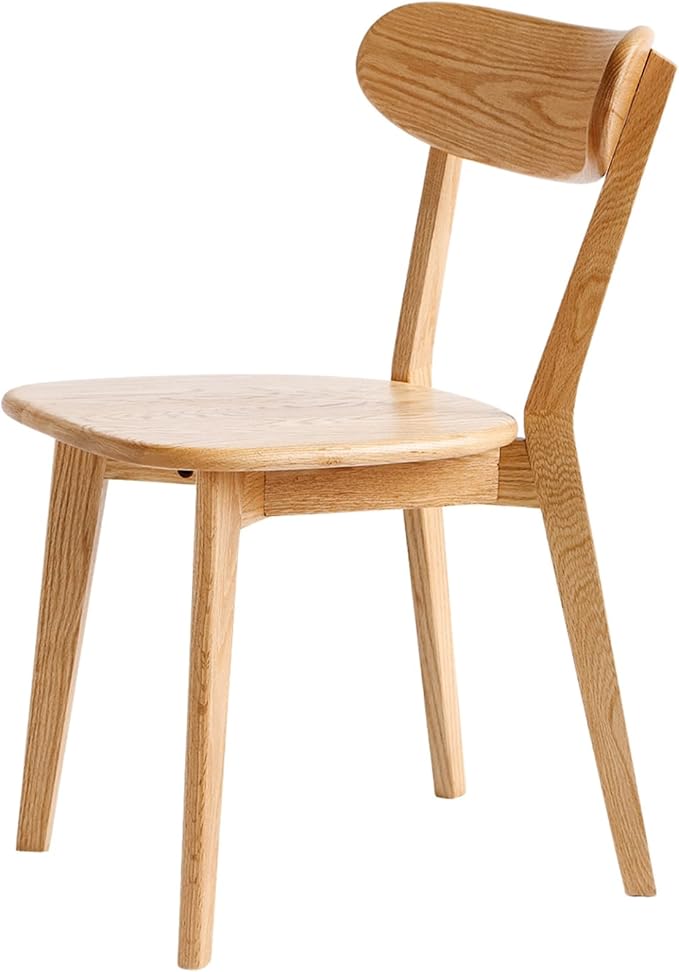 Grewood 100% Solid Oak Wood Dining Chairs,Mid Century Modern Dining Chairs with Rounded Backrest,Kitchen,Dining Room Chairs Set of 1/2/4 (1, Original Wood Color)