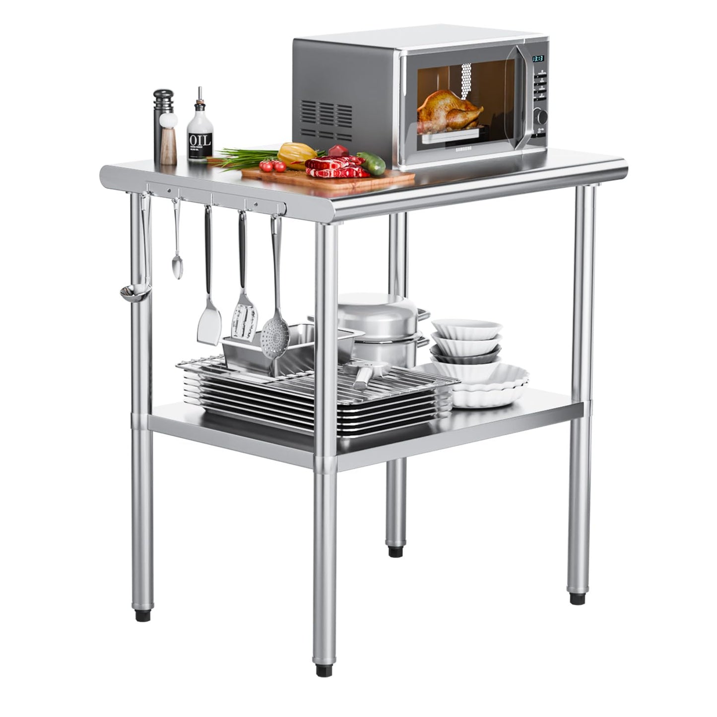 ROVSUN 36'' x 24'' Stainless Steel Table for Prep & Work,Commercial Worktables & Workstations, NSF Heavy Duty Metal Table with Adjustable UnderShelf for Kitchen Restaurant, Home, Hotel, Outdoor