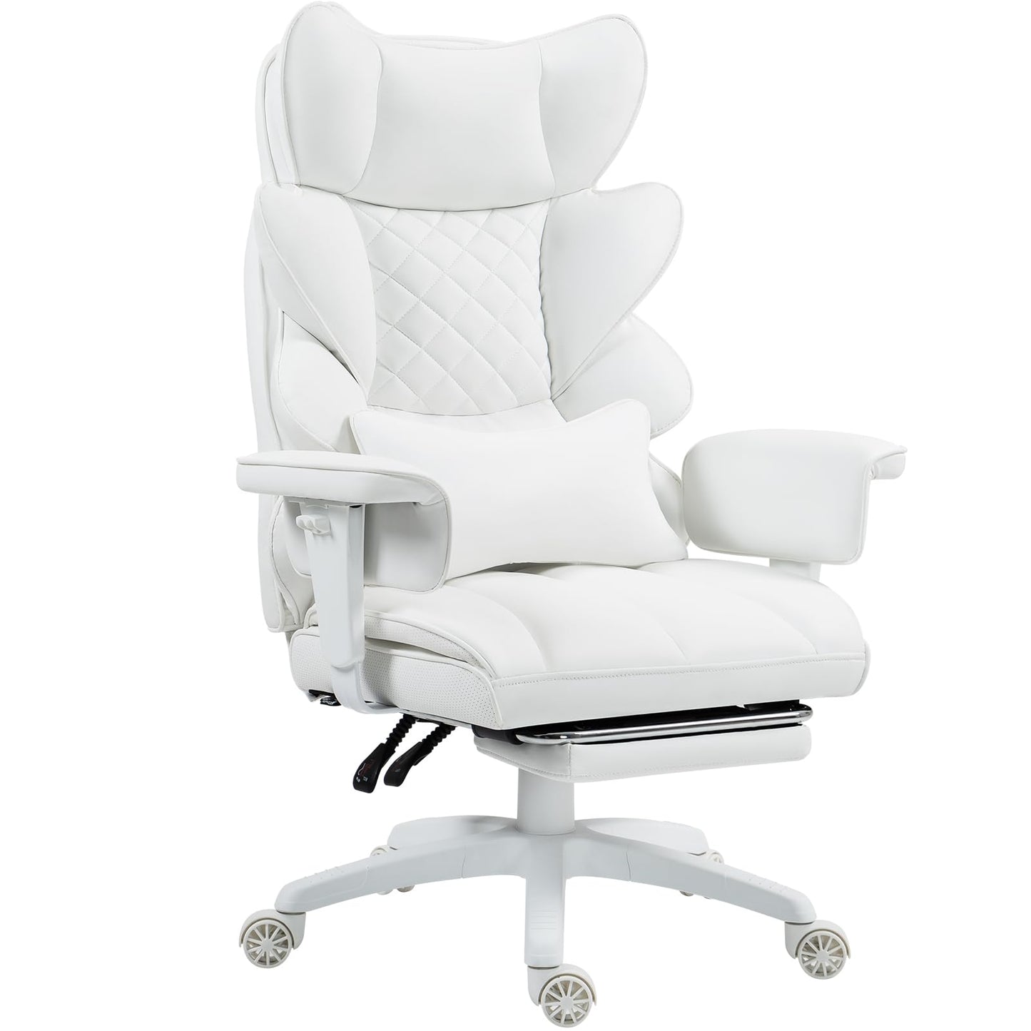 Dowinx Big and Tall Office Chair with Pocket Spring Cushion,High Back Computer Gaming Chairs with Adjustable Armrests and Lumbar Support,Executive Desk Chairs with Footrest(PU Leather,White)