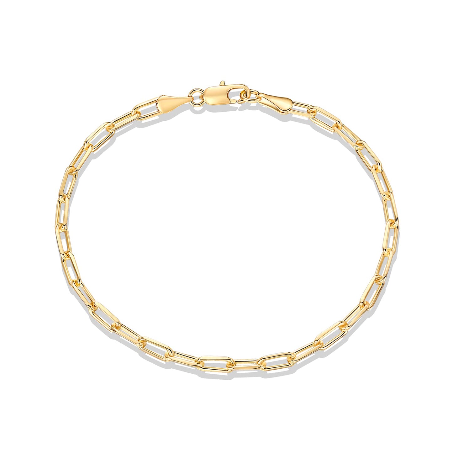 PAVOI 14K Gold Plated Paperclip/Curb/Figaro Chain Adjustable Bracelet for Women (Paperclip, Yellow Gold Plated)