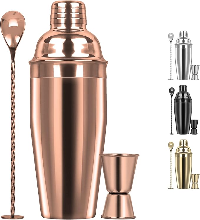 Large 24oz Cocktail Shaker Set, Stainless Steel 18/8 Martini Mixer Shaker with Built-in Strainer, Measuring Jigger & Mixin...