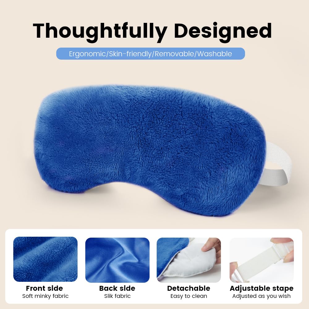 Microwave Heated Eye Mask, Steam Warm Compress for Dry Eyes, Work with Relieve, Blepharitis & Stye Treatment (Blue) - 2 Pack