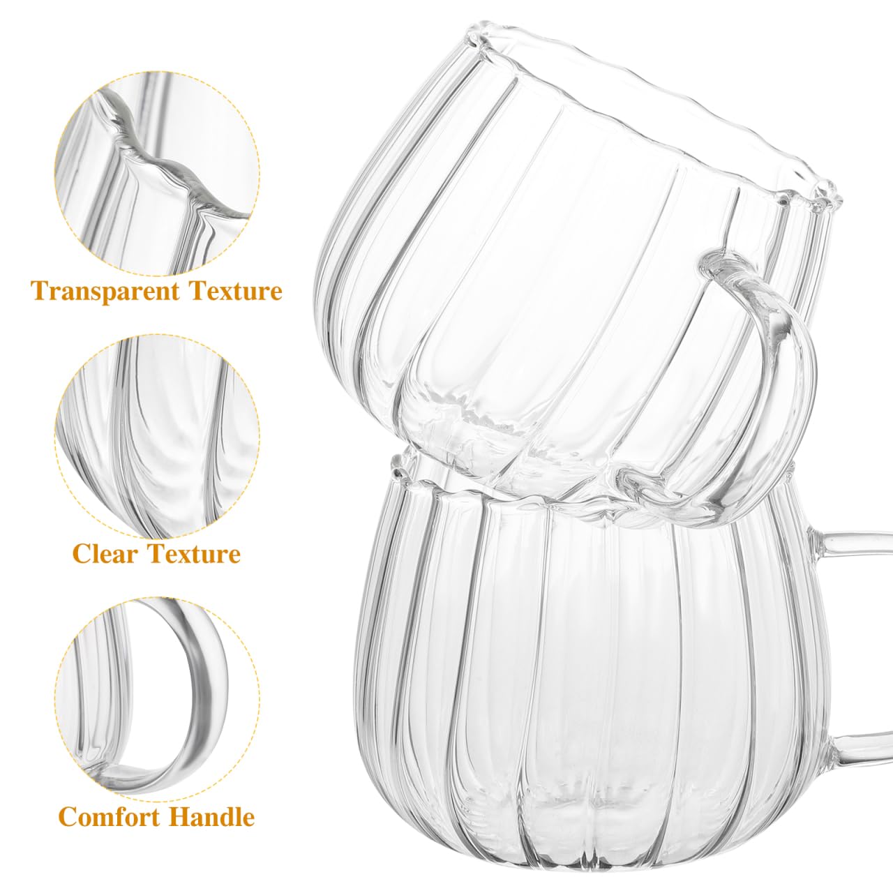 STOBOK 2Pcs Clear Mug, 350ml Glass Mugs Pumpkin Shaped Glass Mugs with Handle for Milk, Latte, Cappuccino,Espresso, Hot Beverage