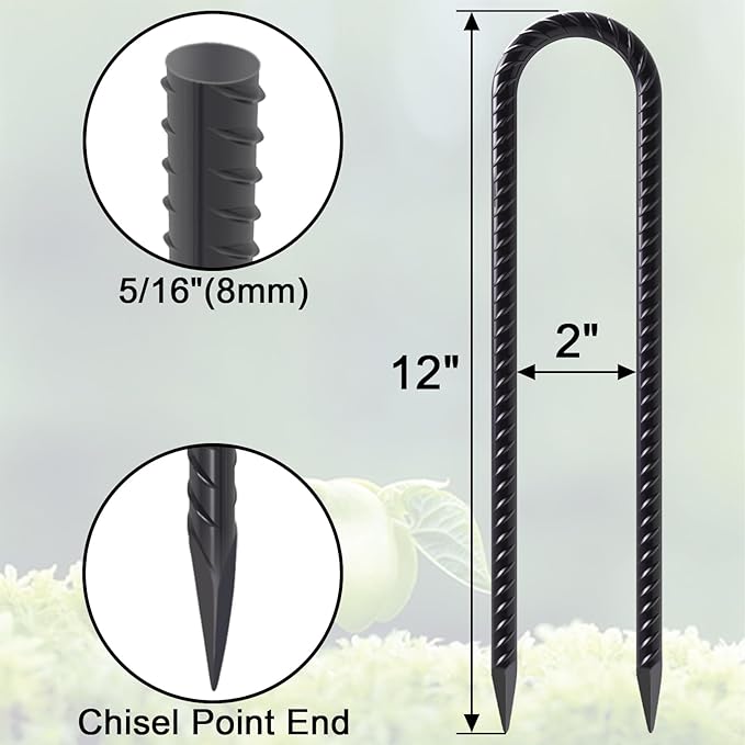 VVOKGO Trampoline Stakes 12 Inches Anchors High Wind Heavy Duty, 8-Pack U Shaped Tie Down Anchor Kit for Ground, Camping Tent, Soccer Net, Swing Set, Black