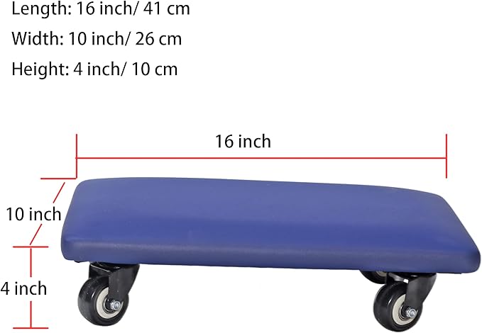 Btibpse Roller Seat 360 Degree Rotating Low Stool with Wheel Chair PU Leather Universal Swivel Wheels Stool for Home Office Fitness and Garage (Rectangle Blue)