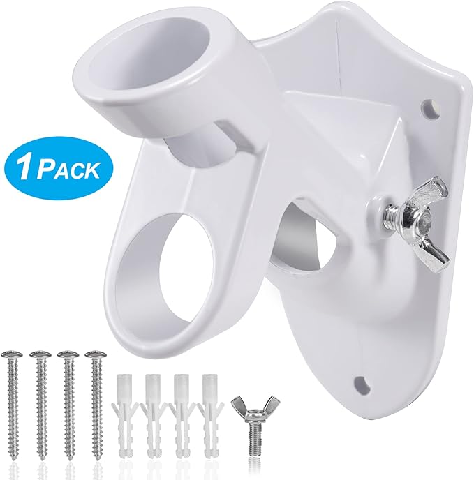 Flag Pole Holder Brackets, BONWIN 1" Flag Pole Mounting Bracket with Hardwares for House Wall Mount, 1" Inner Diameter, Two Positions & Aluminium Alloy, Rust Free Coated (White - 1 Pack)