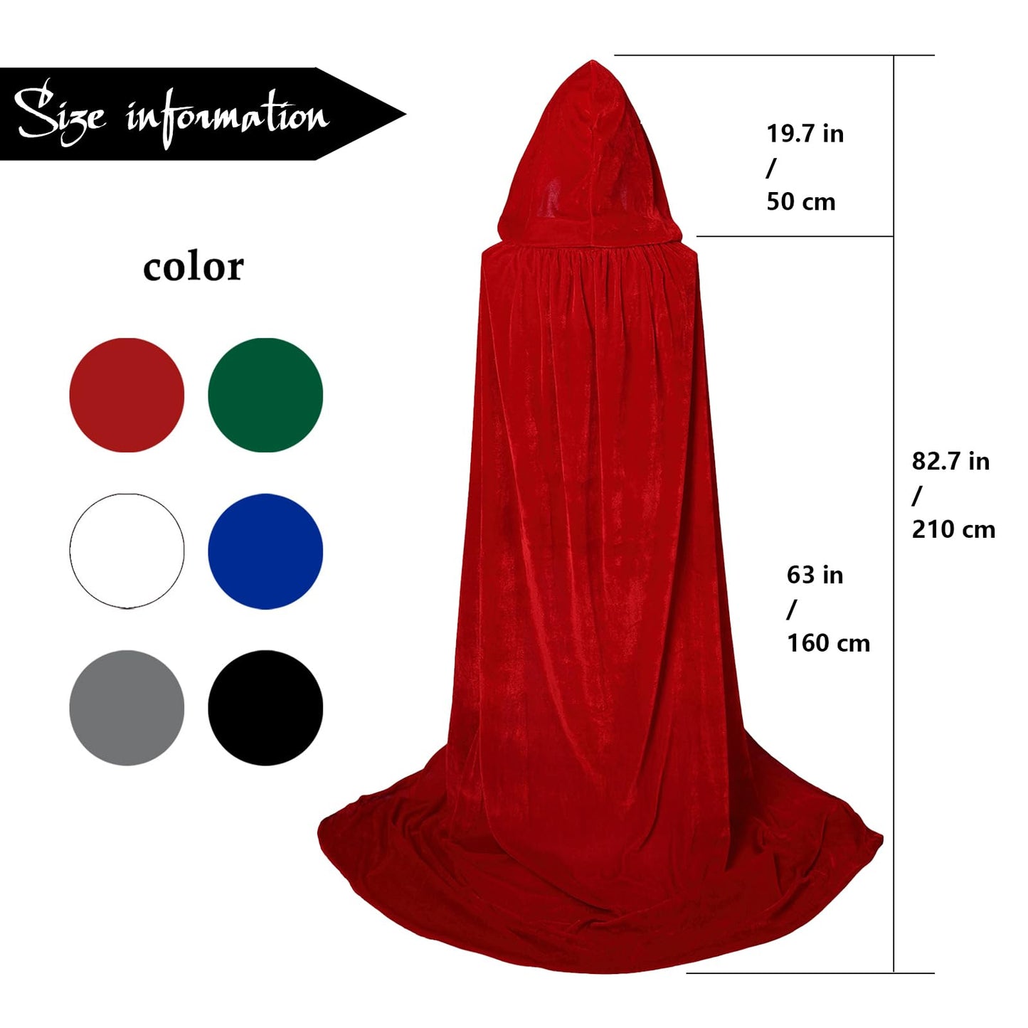 HOMELEX Black Witch Velvet Cloak Halloween Hooded Cape Queen King Robe Outfit Renaissance Medieval Costume