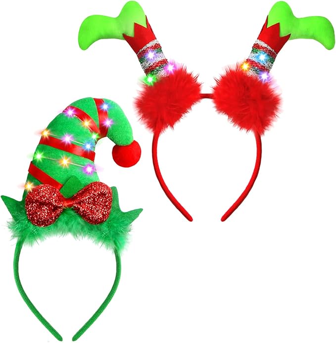 Farochy Christmas Elf Headband - Christmas LED headband Xmas Headband Christmas Elf Headpiece Christmas Elf Hat Elf Hair hoop