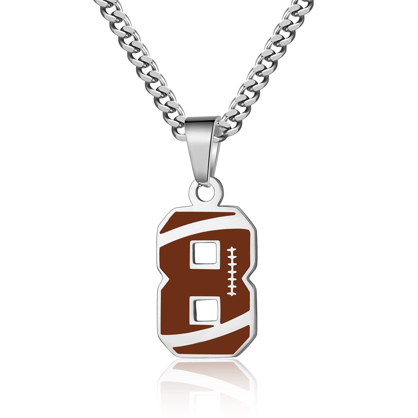 ZRAY Men's Jersey Number Necklace - Silver Stainless Steel Chain 22+2inch Football Charm Pendant