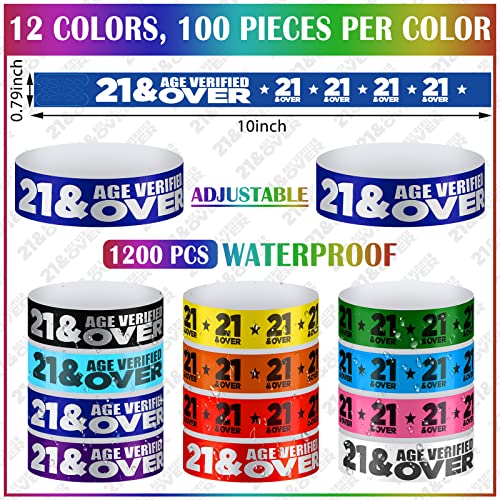 Teling 1200 Pcs Over 21 Paper Wristbands Events Wristbands Colored Waterproof Paper Bracelets Lightweight Wrist Bands Iden...