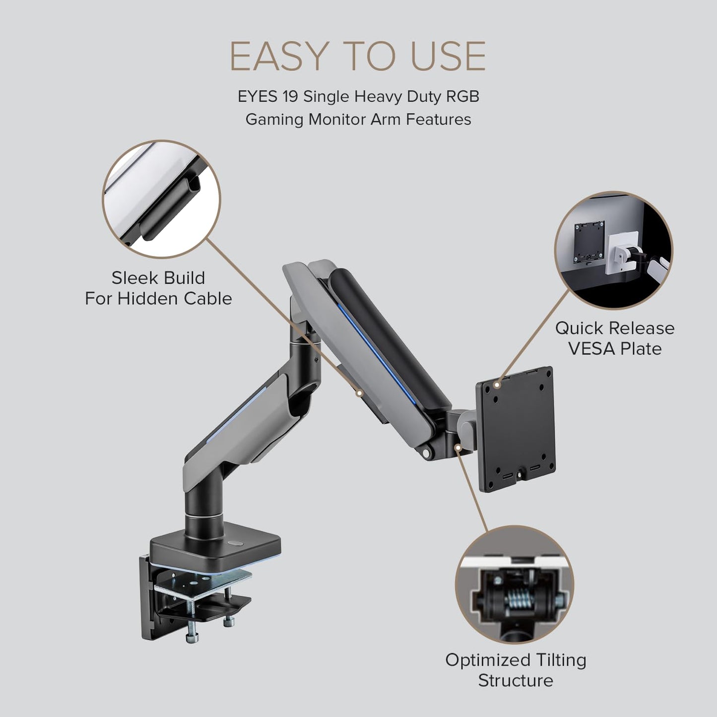 Pout E19 Heavy-Duty Ultrawide Monitor Arm - Adjustable Steel Desk Mount For 17-49 Displays, Supports 5-44Lbs, Full Motion Tilt &