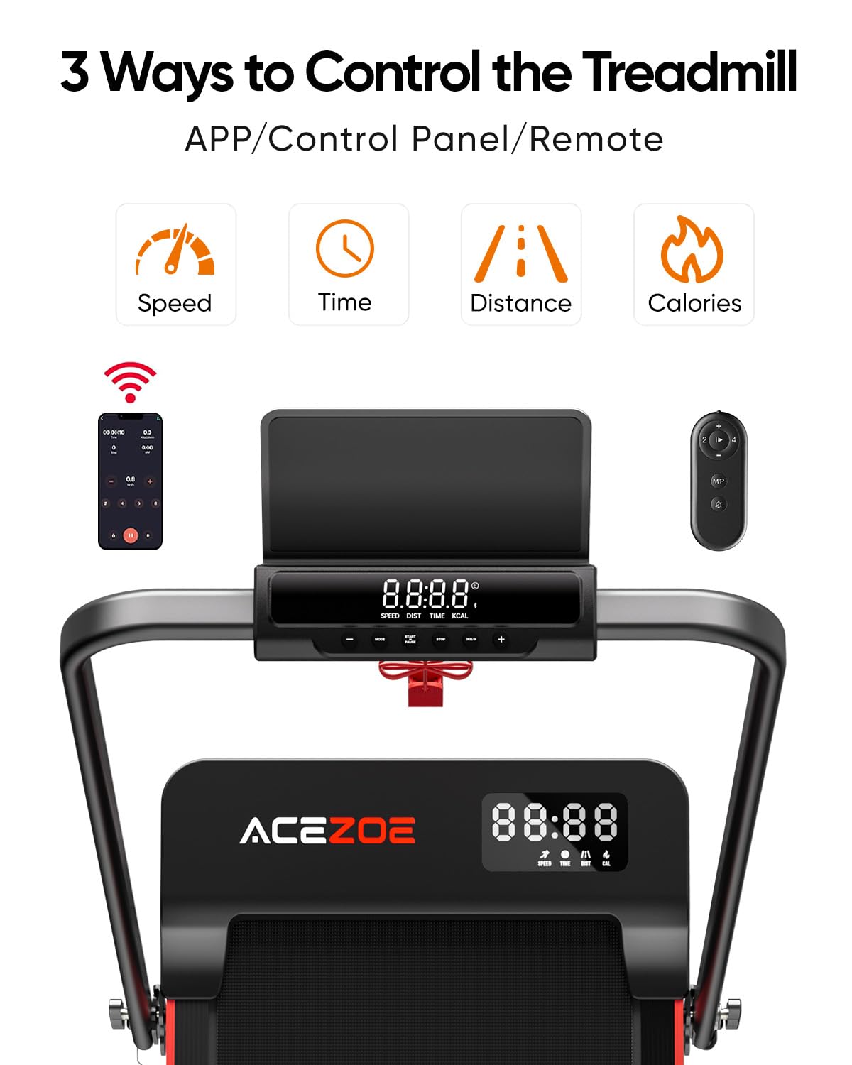 Acezoe Walking Pad with 3-Level 10% Incline, Foldable Treadmill for Home Small Office, Compact Portable Under Desk Treadmill with Handle,Dual LED Display, APP & Remote, 300 lbs Capacity
