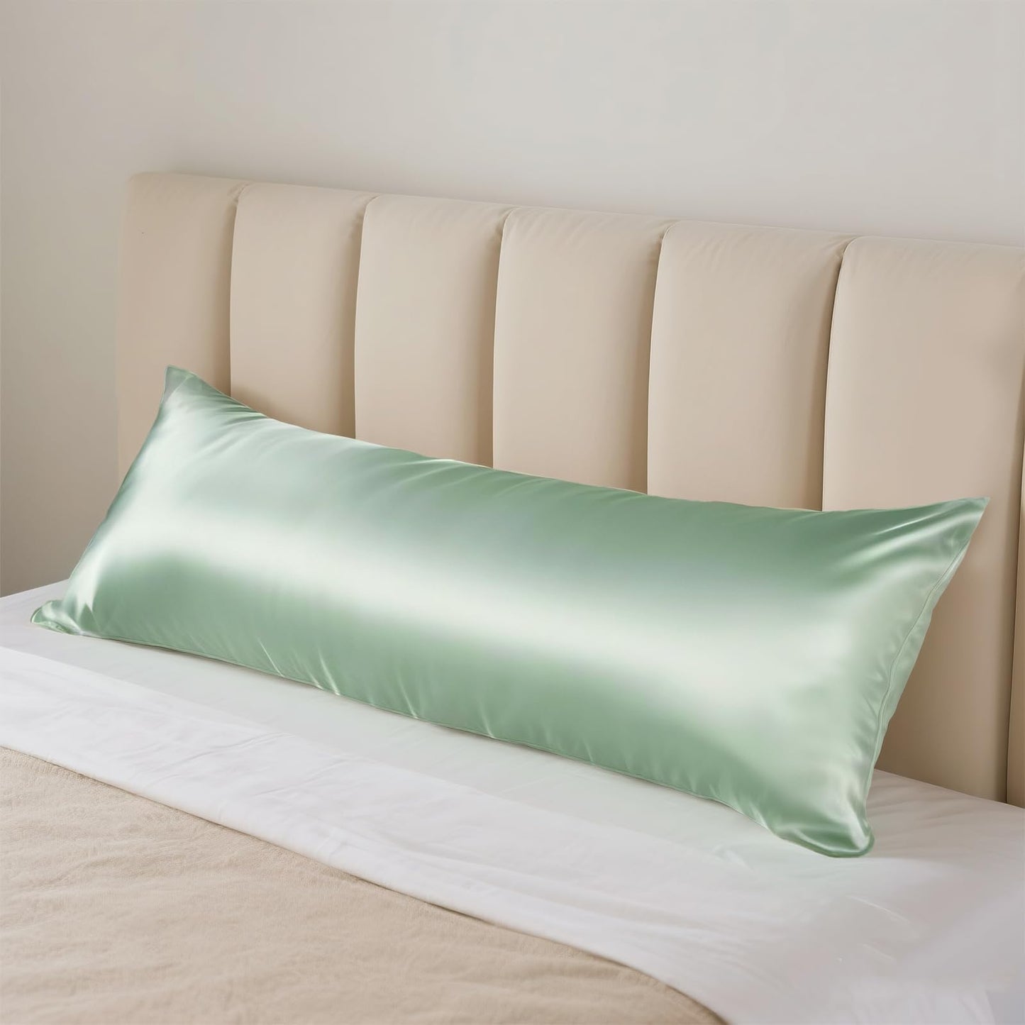 Cloele Stain Body Pillowcase-Green Breathable Smooth Body Pillow Cover with Envelope Closure,Silky Soft Cooling Long Pillowcase for Hair and Skin,21x 54inches