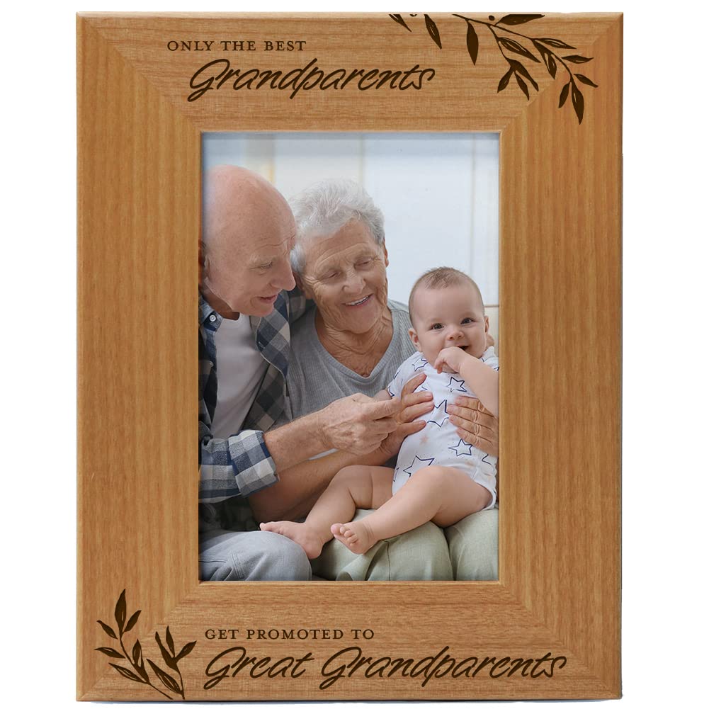Gifts for Grandparents Picture Frame | Only the Best Grandparents Get Promoted to Great Grandparents | Photo Frame Gifts for Grandpa, Grandma Gifts on Birthday, Anniversary, Christmas - 4x6 Vertical Wood Frame