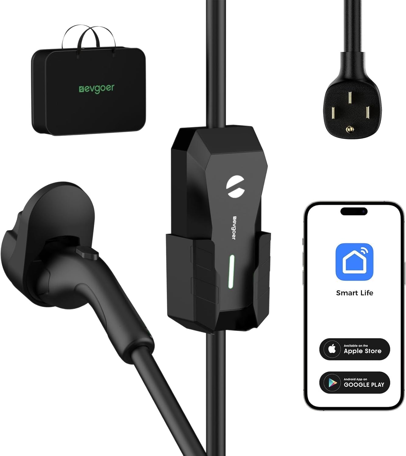 EG evgoer 32A Level 2 EV Charger with Smart APP Control & 25FT Cable - NEMA 14-50P Plug, Portable Electric Vehicle Charging Station with Cable Holder (EVSE Included)