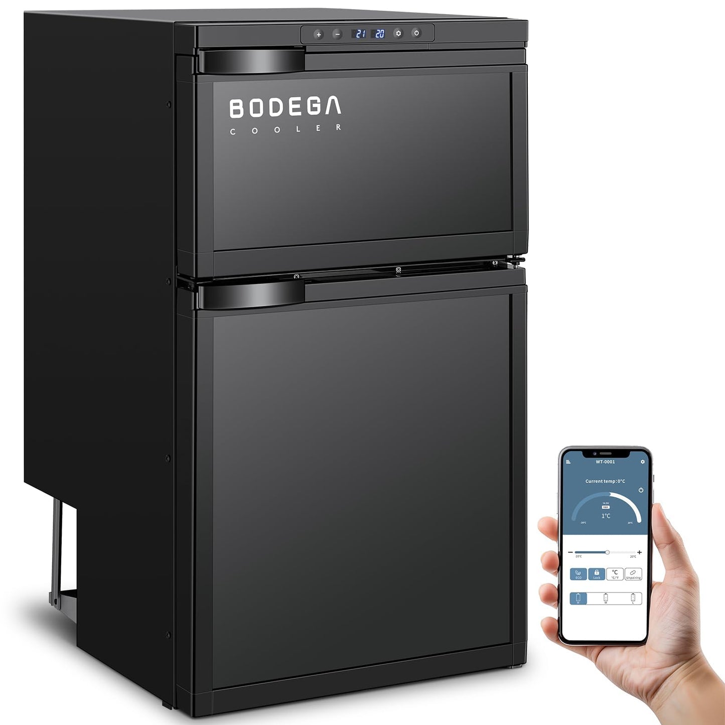 BODEGACOOLER 12 Volt RV Refrigerator, 80L(2.82cu.ft) RV Fridge with Freezer, APP Control Portable Compressor Cooler, -4℉ to 68℉, 12/24V DC for Boat, Yacht, Caravan, Truck, Camping