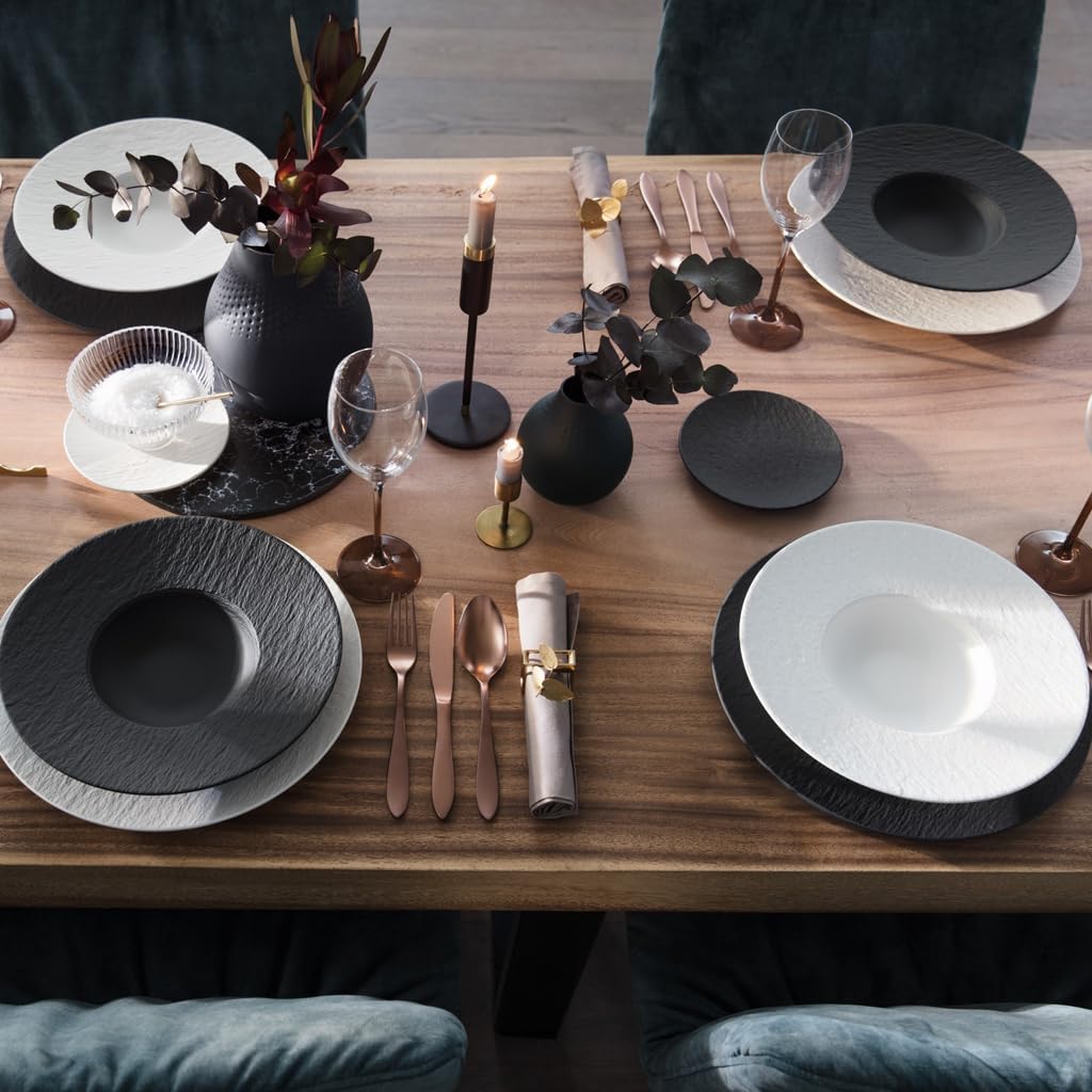 Villeroy & Boch Manufacture Rock Blanc Pasta Plate, Shallow Bowl, Premium Porcelain, Made in Germany, Dishwasher and Microwave Safe, Slate Look in Rich, Creamy, White,11.5 in