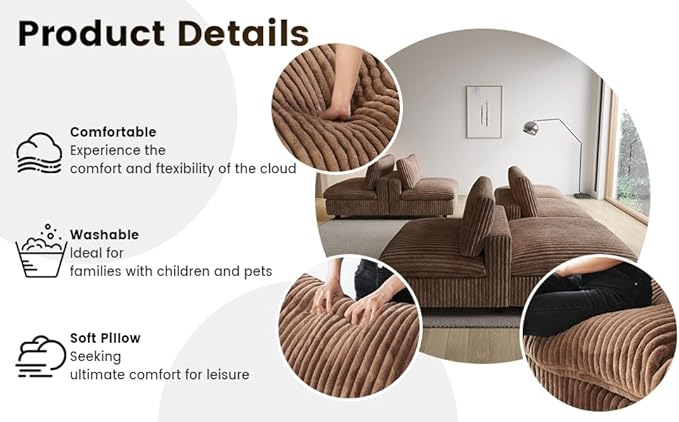 WJShome Cloud Couch Modular Sectional Sofa,118" Oversized 5 Seater Convertible Sofa,V Shaped Plush Couch for Living Room,Comfy Wide Seat Couches,Covers Washable&Replaceable-Brown