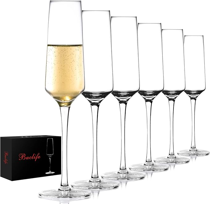 BACLIFE Champagne Flutes - Hand Blown Elegant Champagne Glasses Set of 6 - Unique Gift for Christmas,Birthday,Wedding - Id...