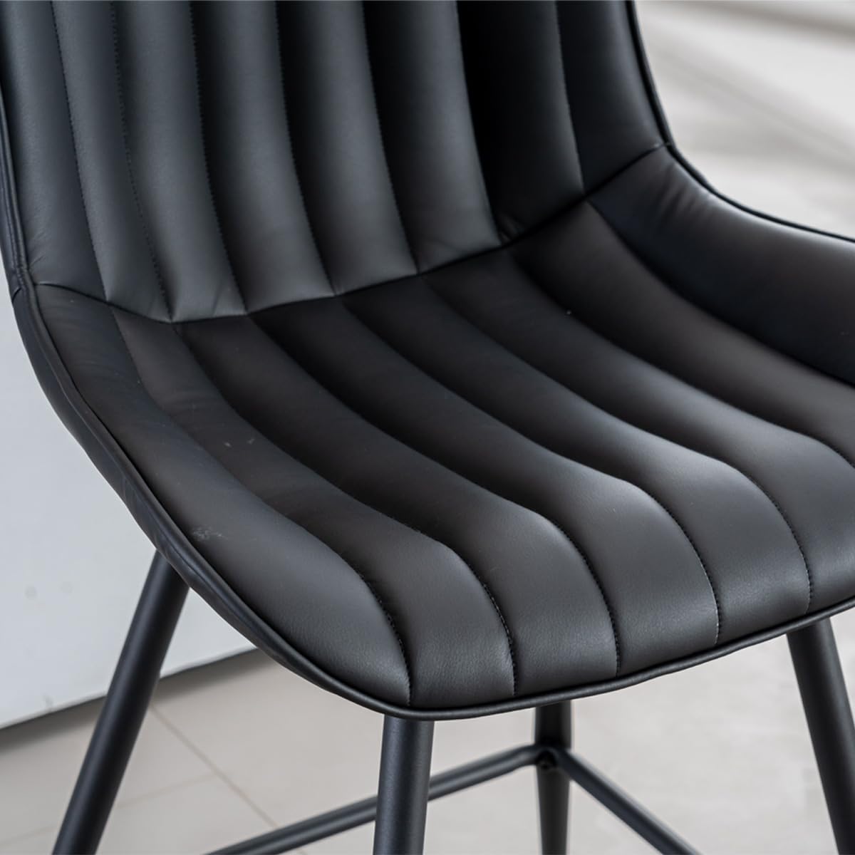 Ofrnseze Black Bar Stools Set of 2, Faux Leather Counter Height Barstools with Back and Footrest, Modern Bar Chairs for Kitchen Island Home Bar, Black