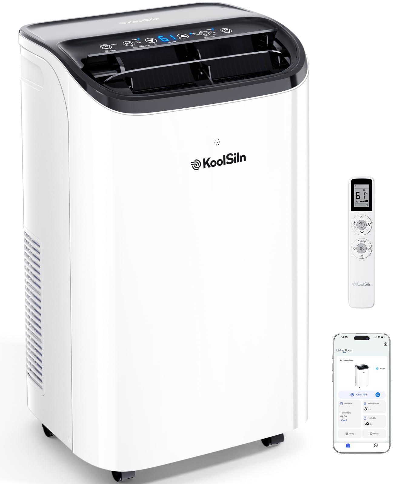 14,000 BTU Portable Air Conditioner Cools Up to 700 Sq.Ft, Auto-Evaporation Low Noise Portable AC Unit with Remote Control Fits for Large Room, Office, Garage, White