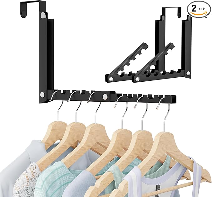 Over The Door Hooks, Extended Over The Door Clothes Hanger with 10 Ridges,Space-Saving Over The Door Rack,Door Hooks for Hanging Clothes,Larger Capacity Over The Door Hanger (2, Black)