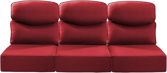ACTREST Luxury 22x24/22x25 6-Inch Smile Outdoor Sofa Cushions Set of 3 - Memory Foam Deep Seat Patio Furniture Cushion for Wicker Rocker Dining Chair Loveseat 3-Seater L-Shape Sectional Sofa - Red