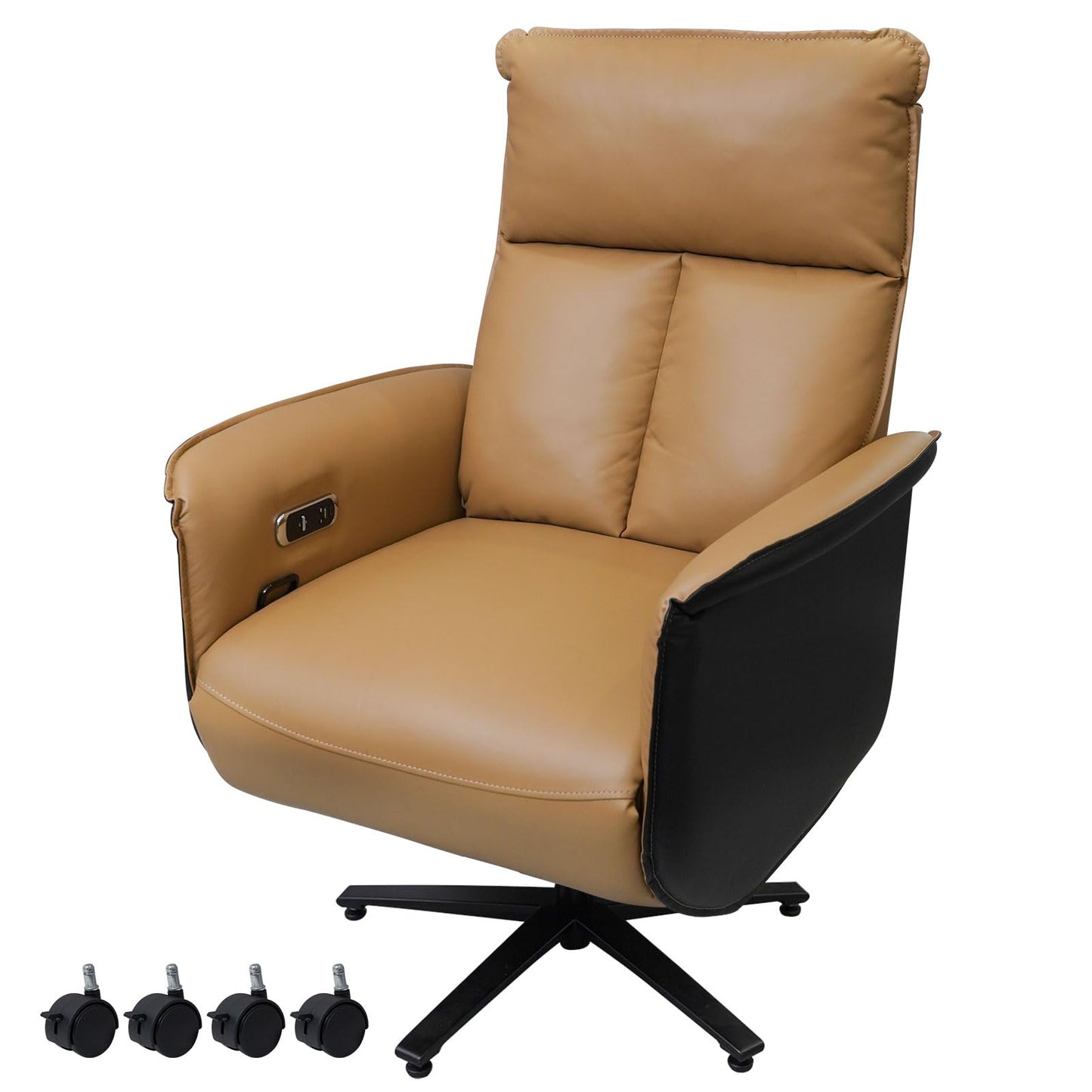 Liftsync Big and Tall Executive Recliner, Adjustable Electric Office Chair 90-155° with Footrest, 4-Position Headrest, 300LBS Heavy Duty, 2-in-1 Base Swivel Desk Chair w/USB, Brown & Black PU Leather