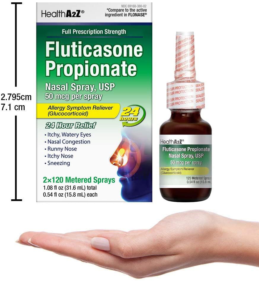 HealthA2Z® Fluticasone Propionate Nasal Sprays | Allery Relief Spray | Runny Nose | Nasal Congestion | Sneezing | Itchy Watery Eyes | 24 Hour Allergy Relief | (2 Packs)