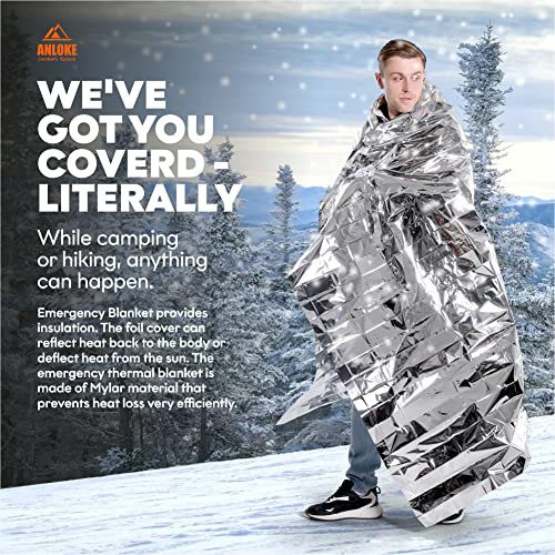 ANLOKE Emergency Blankets Mylar Thermal Blanket-(5 Pack) of Gigantic Space Blanket 82 * 64 in. Survival Blankets Heavy Dut...