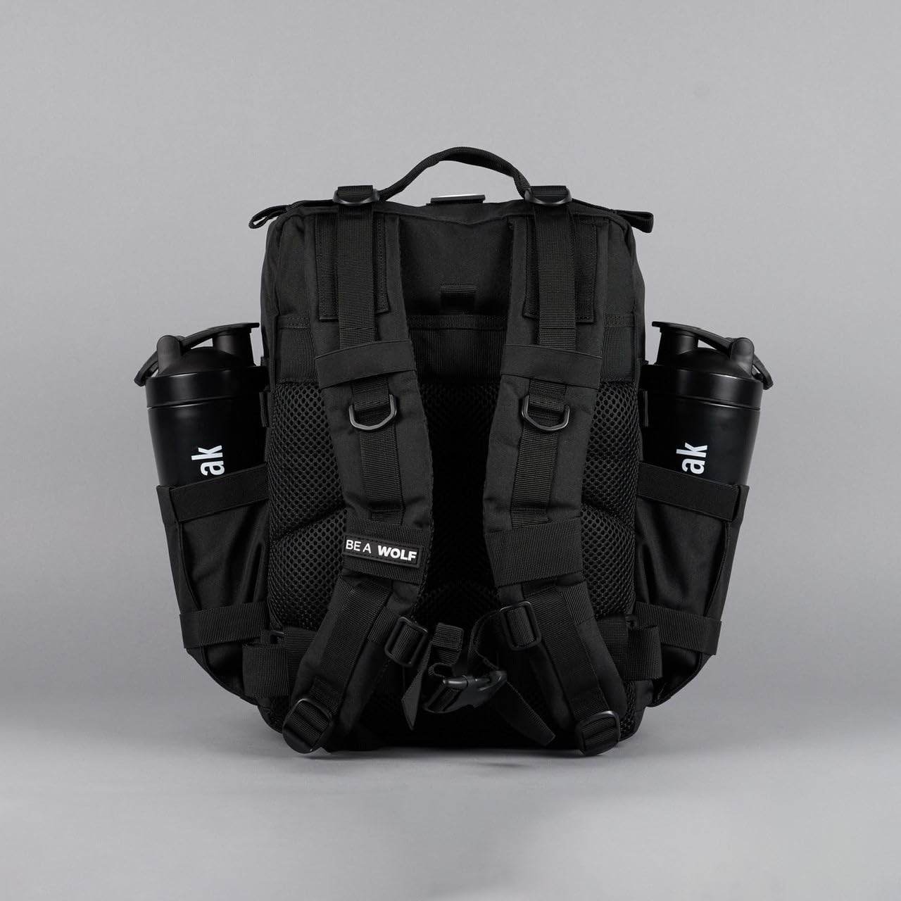 WOLFpak 25L Tactical Gym Backpack (Alpha Black) Durable 1000D Waterproof Oxford Material with MOLLE Webbing, Laptop Pocket & Dual Cup Holders