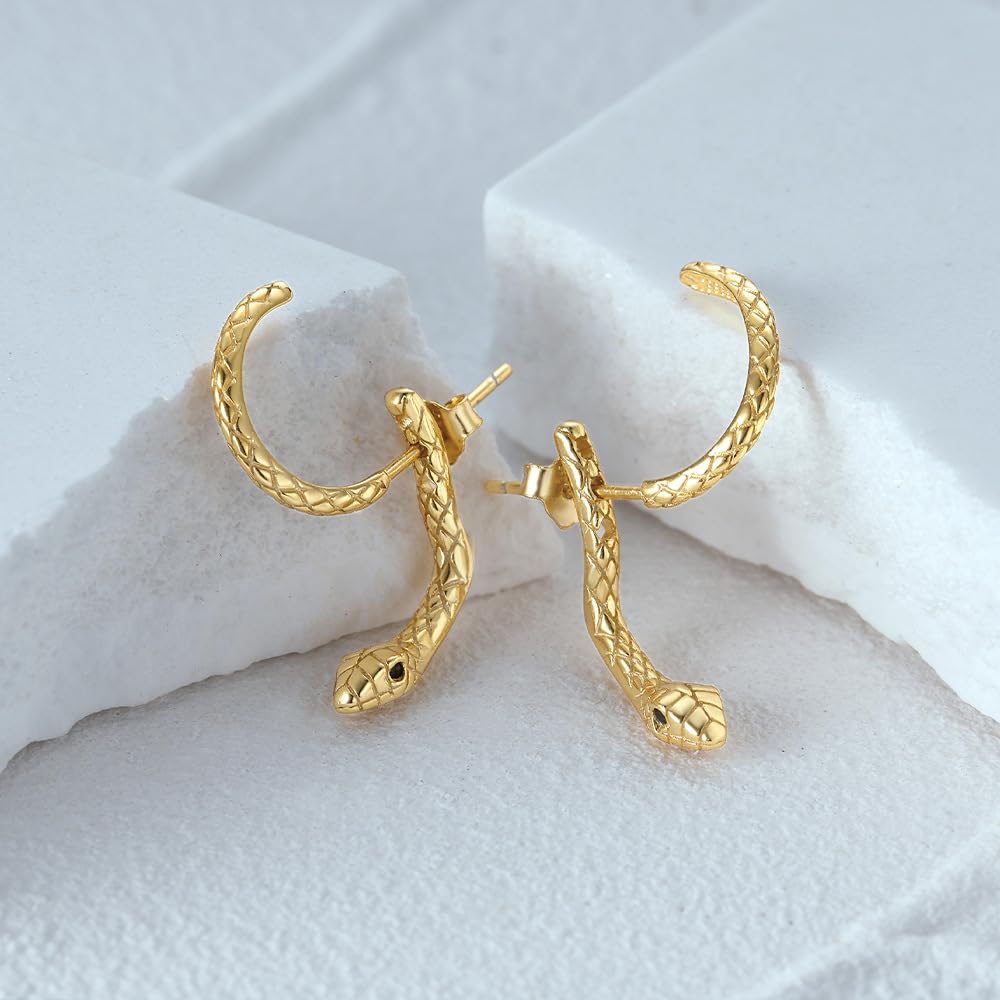 Gold Snake Earrings for Women Silver Snake Dangle Earrings Black Snake Drop Earrings Snake Jewelry Halloween Goth Earrings Punk Snake Accessories Gothic Earrings Sperppent Edgy Grunge Earrings (Style B - Gold)