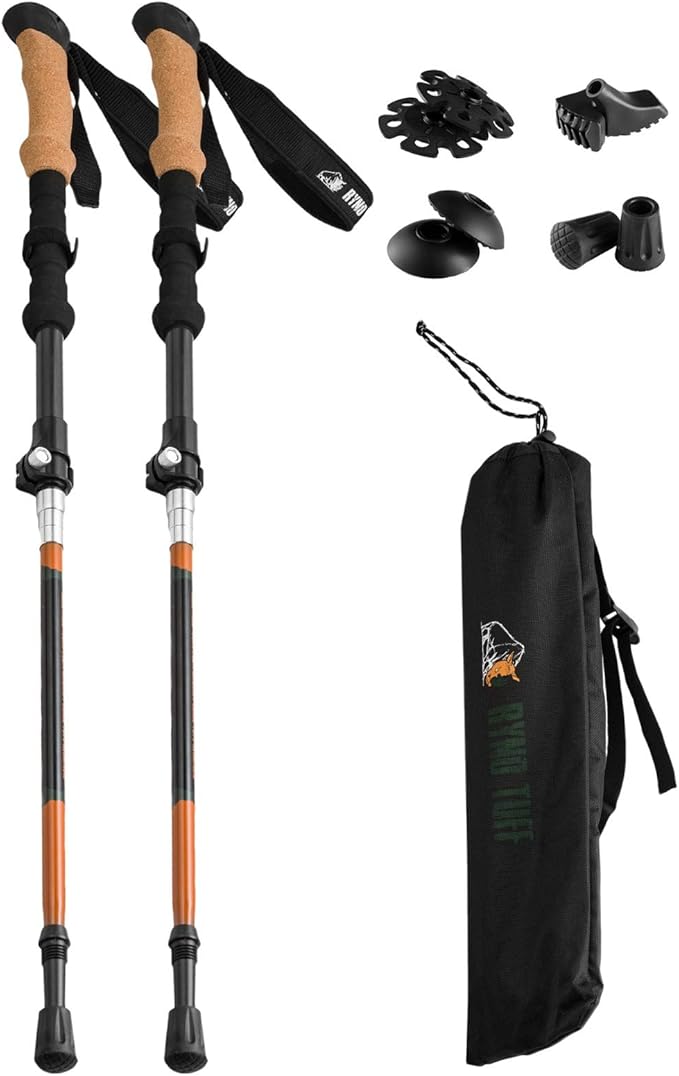 Ryno Tuff Trekking Poles, Fits Inside A Backpack, Durable 7075 Aluminum Hiking Pole with Natural Cork Handles and EVA Grip...