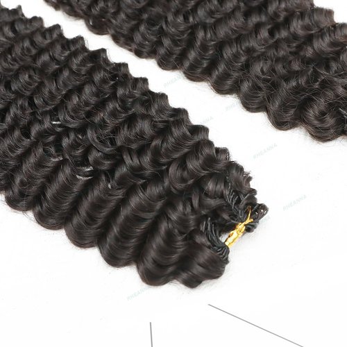 RHEANNA Feather Crochet Human Hair With Tight Curly Ends Invisible Knots Deep Curly Crochet Human Hair Extensions Knotless Pre-Separated 16inch 60g