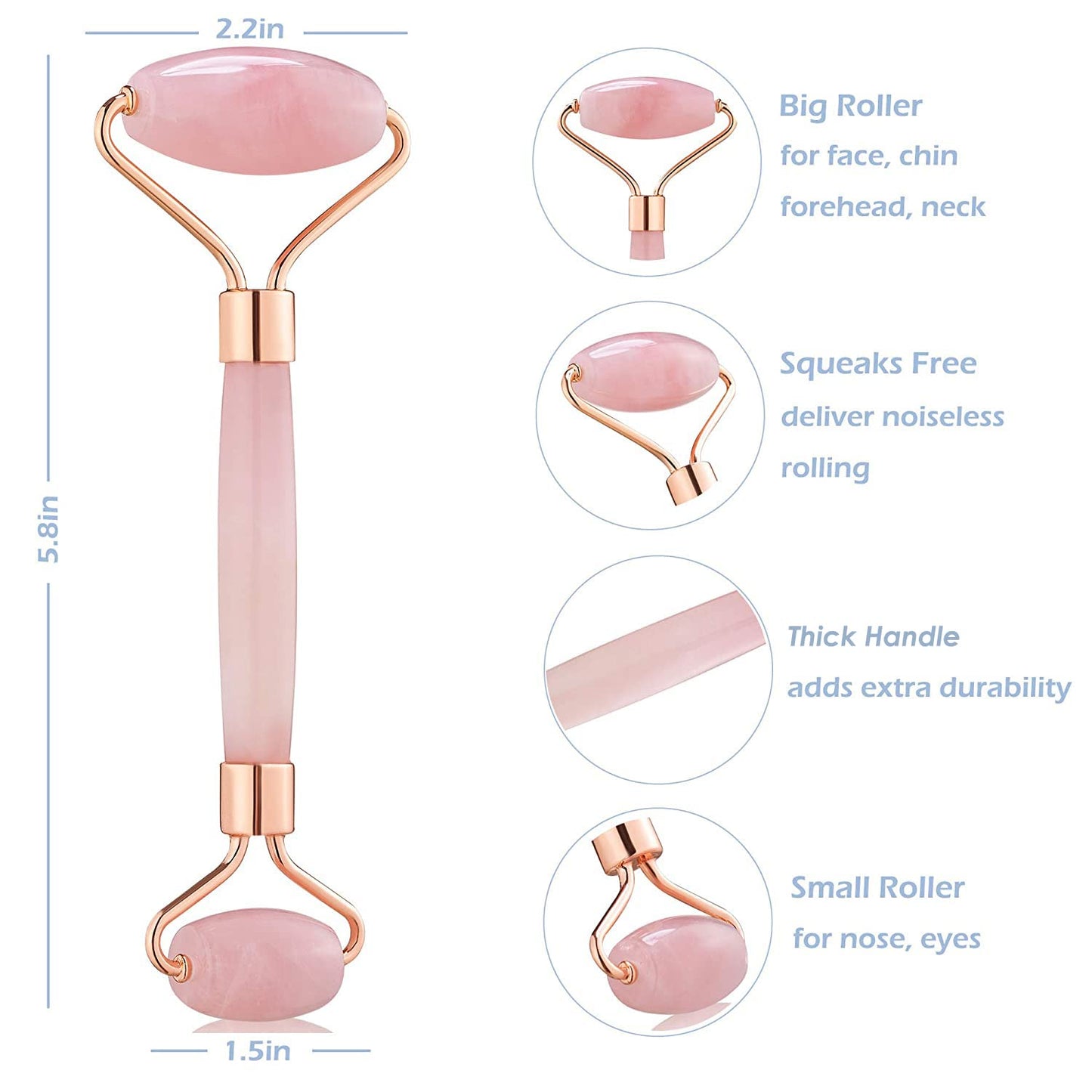 Jade Roller for Face - Rose Quartz Face Roller Skin Care - Stone Facial Roller, Face Massager for Women, Relieve Stress, Remove