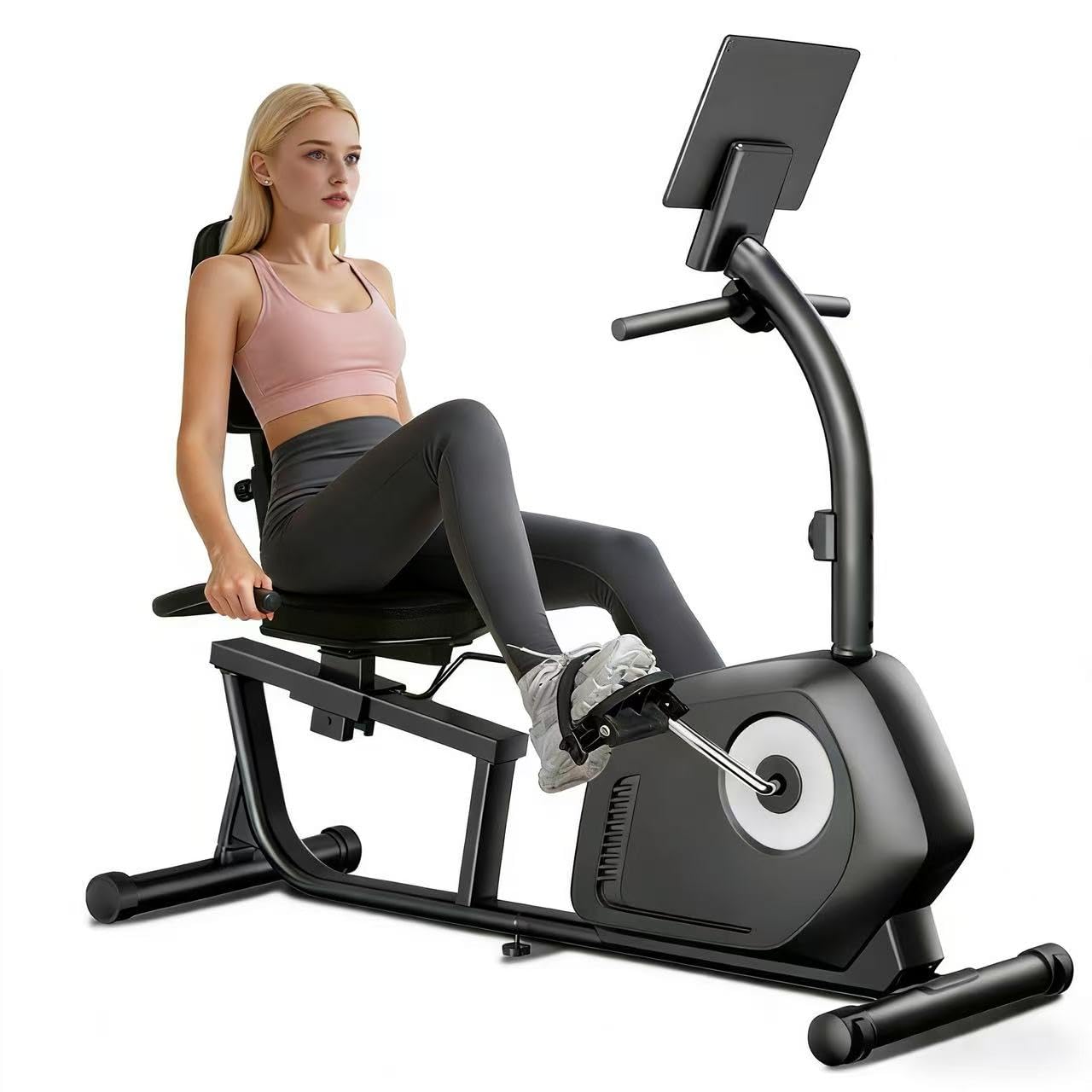 UMAY Recumbent Exercise Bike, Home Magnetic Stationary Bike with 16-Level Resistance Adjustment, Adjustable Seat, Heart Rate Sensor & LCD Display