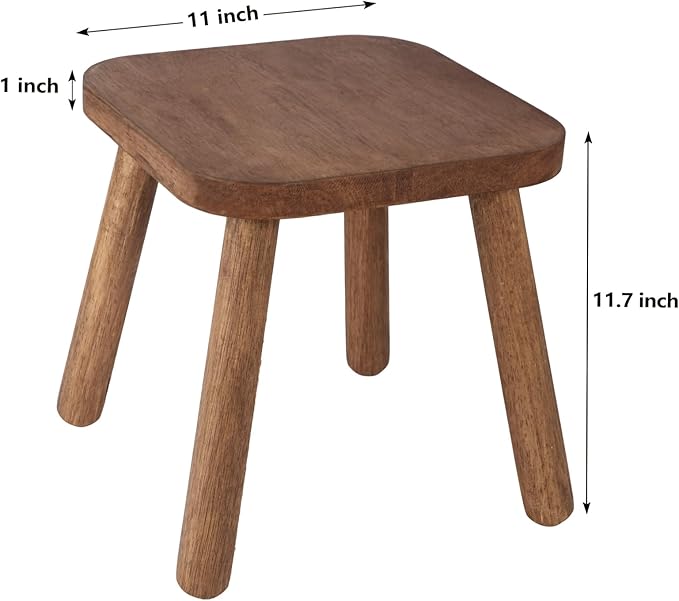 Jurath Natural Solid Wood Step Stool Wood Stool for Kids 11.7'' Sturdy Sitting Stool Wooden Step Stool for Adults Square Stool Wood Plant Stand Small Foot Stool with Four Detachable and Assembled Legs