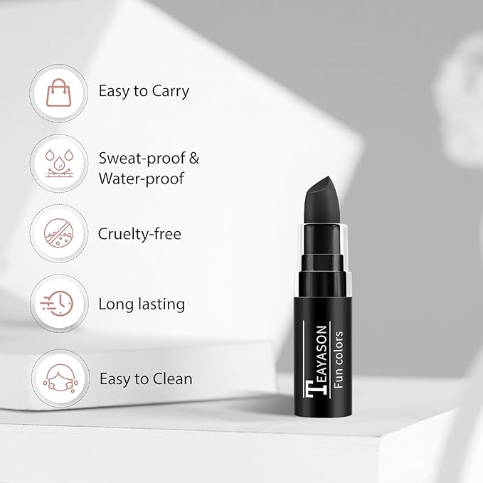Black Face Body Paint Stick, Matte Lipstick Football Baseball Eye Black Stick Pen, Long Lasting Face Makeup for Halloween Zombie Clown Vampire Skeleton Skull Joker Cosplay Makeup