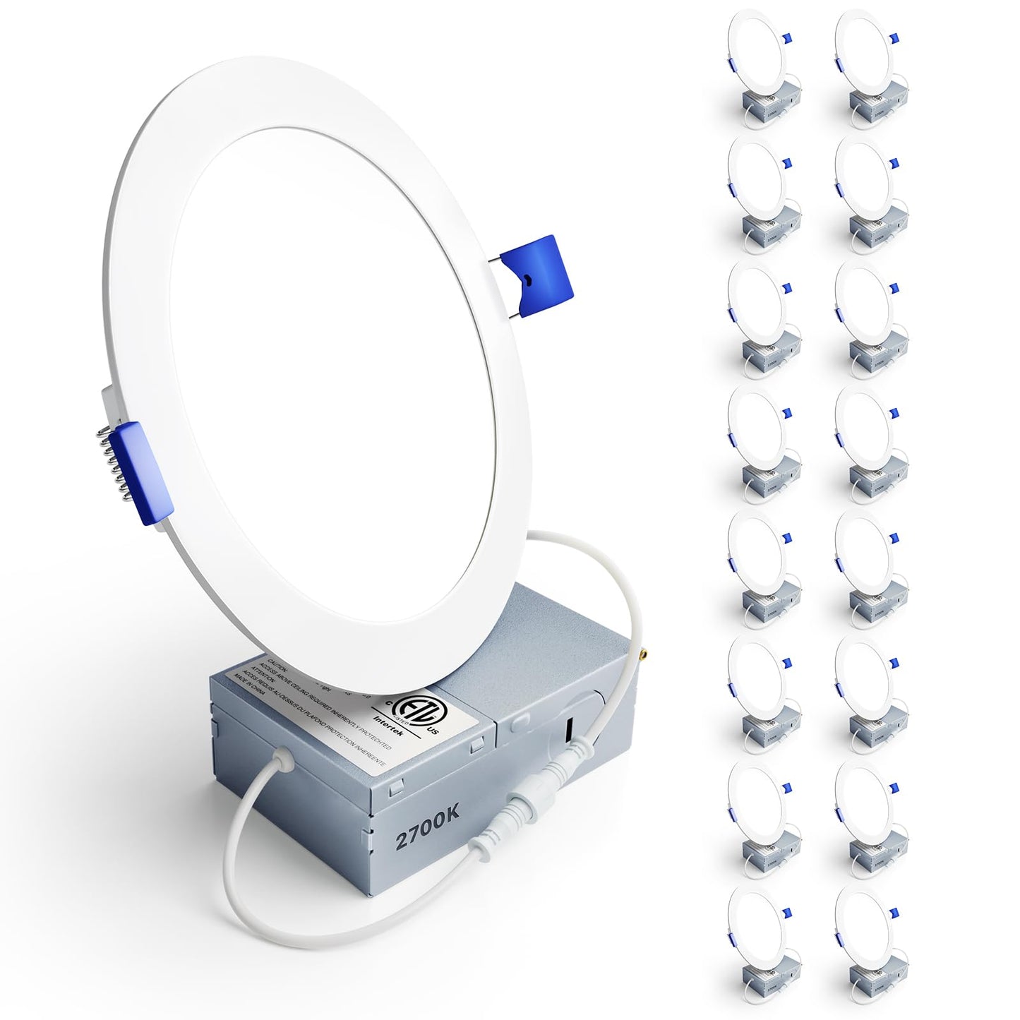 Ensenior 16 Pack 6 Inch LED Recessed Ceiling Light, Dimmable, 2700K Soft White, 1050LM 12W 120V, High Brightness Canless Wafer Downlight - ETL&FCC&IC
