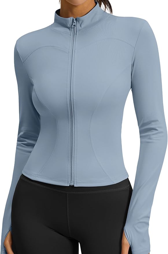 Zibnwek Athletic Jackets For Women Full Zip, Lightweight Long Sleeve Workout Jackets With Thumb Holes