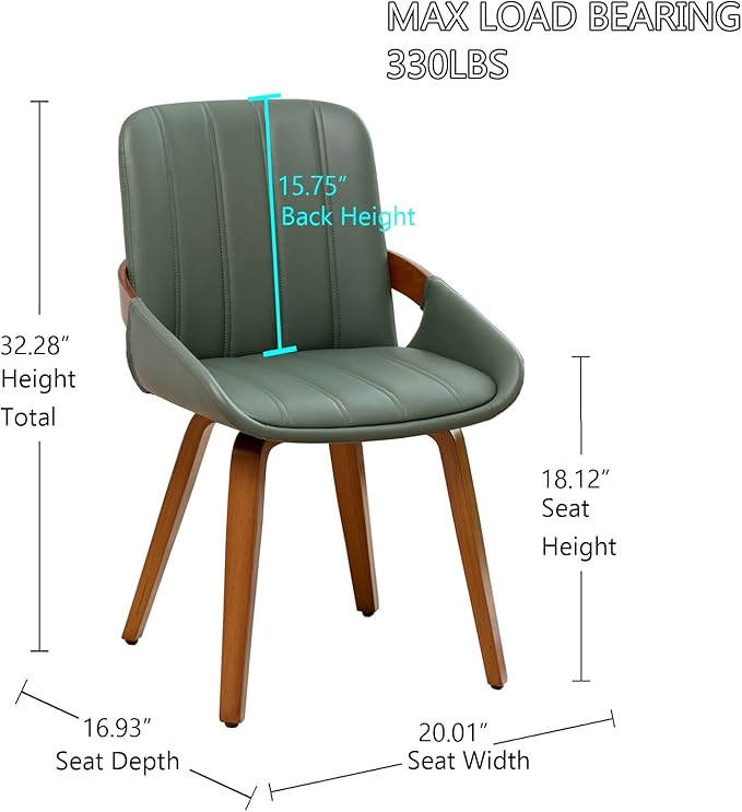 YOUUGIOR Mid Century Modern Faux Leather Upholstered Dining Room Chairs,Armless Accent Chairs with Sturdy Natural Wood Legs,Bamboo Backrest Support for Kitchen&Dining Room Chairs(1PCS,Green)
