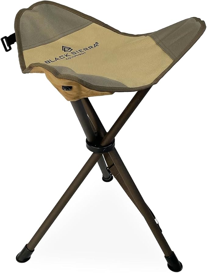 Black Sierra Folding Hunting Stool w/Shoulder Strap Supports 225 lbs, Lightweight Collapsible Tripod Seat, Foldable Steel ...