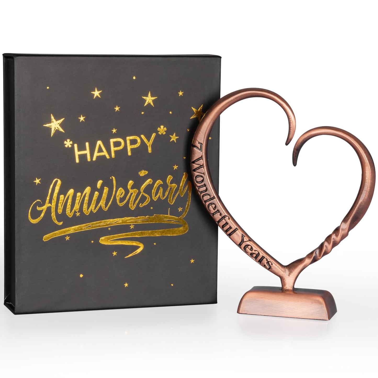 BESZONE 7 Year Anniversary Copper Gifts for Her Him Gift 7th Wedding Anniversary for Couples Wife Husband Men, Hand Forged Copper Heart Art Keepsake Home Decor Artwork