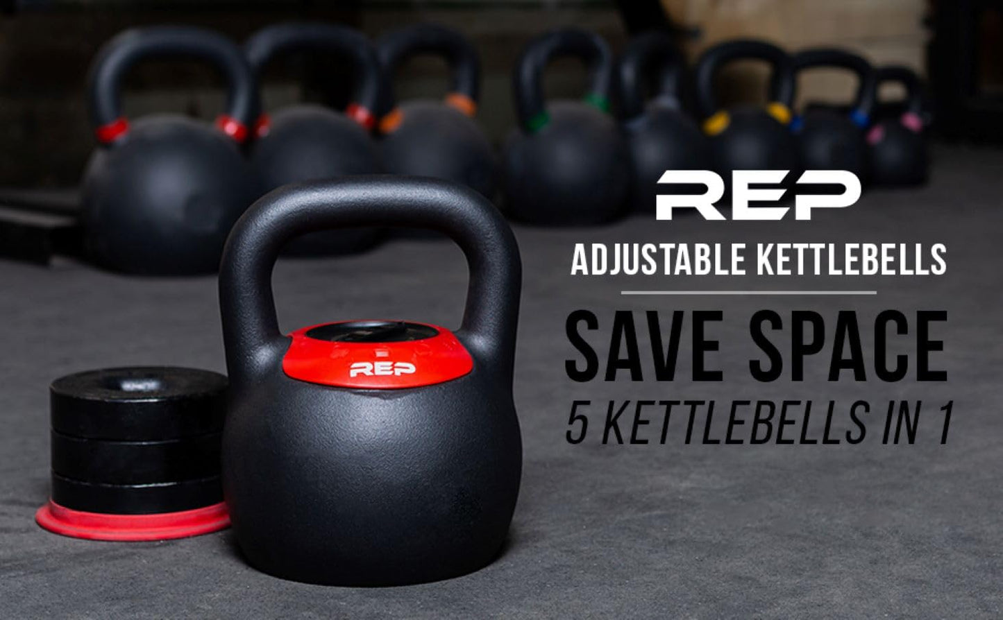 Rep Fitness Adjustable Kettlebell | 24 kg | Weight Set for Home Gym | Strength Training Equipment for Men & Women | Compact Steel Bell with Ergonomic Handle