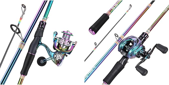 Sougayilang Spinning&Baitcasting Combo 2 Pieces Medium Heavy Pole with Super Smooth Reel