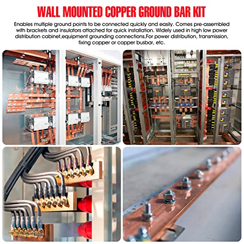 Copper Ground Bar Kit - .25" x 2" x 12" Busbar with 20 Terminal Positions