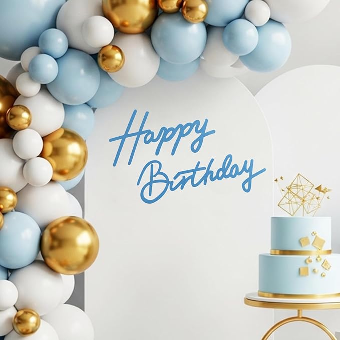 TONIFUL Happy Birthday Sign for Backdrop - Light Blue Felt Banner - Includes Dot Glue - Perfect for Birthday Party Backdro...