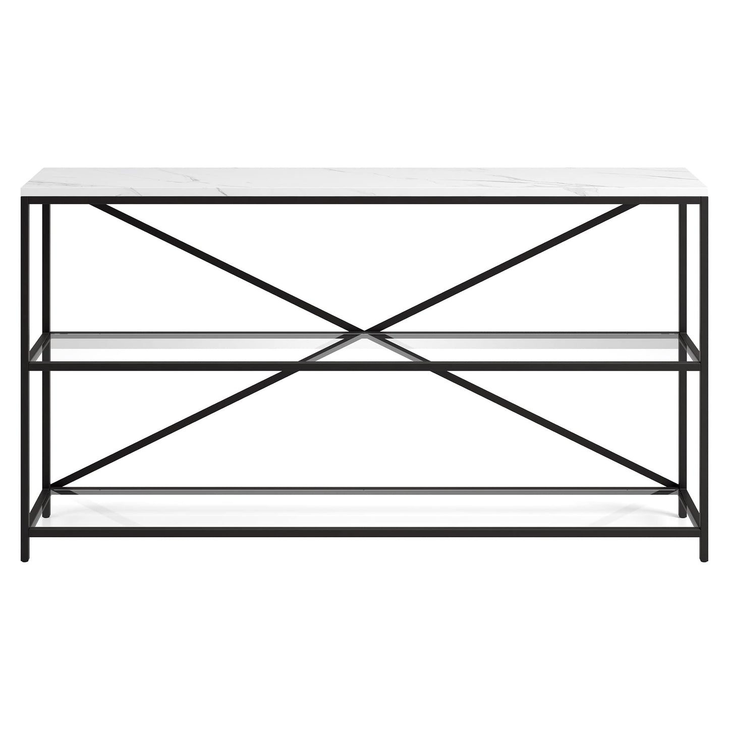 Fionn 55" Wide Rectangular Console Table with Faux Marble Top in Blackened Bronze